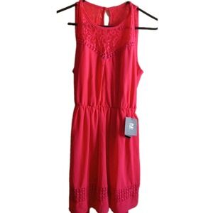 NWT‎ - IZ Byer Dress Womens Sz M Poppy Red Crochet Lace Party Elastic Waist
